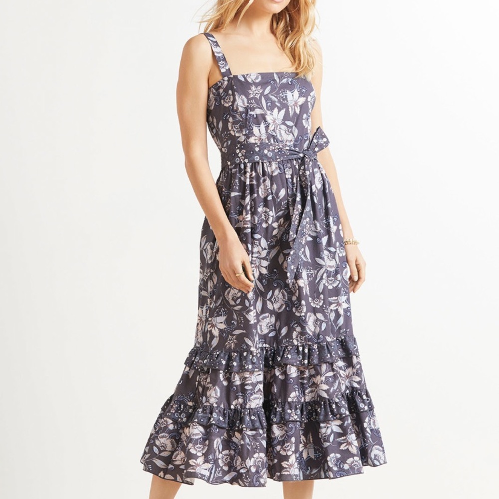 ROAN + RYAN Evereve Blue Floral Midi Dress Size Small NWT